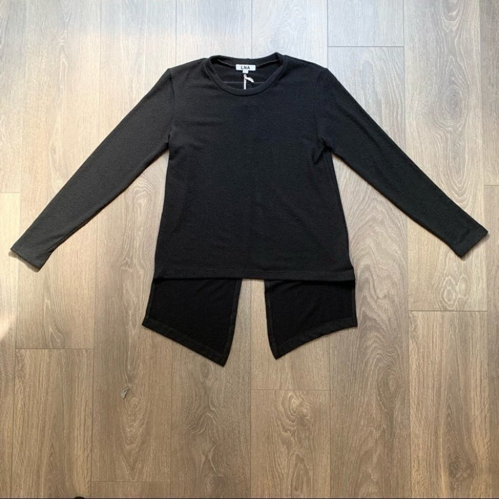 LNA Womens Sweater Open Split Back Slit Black Whimsigoth Athleisure loungewear - Picture 3 of 16
